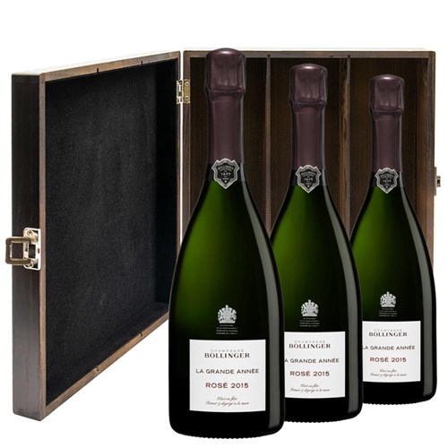 Bollinger Grande Annee Vintage Rose 2015 75cl Treble Elm Wood Gift Boxed Champagne (3x75cl)